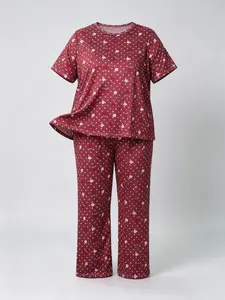 Women's Plus Size 2-Piece Pajama Set, Strawberry Flower Print, Casual Loose-Fitting, All Seasons, Wearable at Home or Outdoors