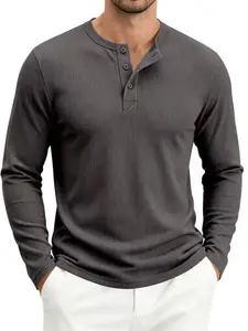 Men's Large Size Long Sleeve Loose Fit Classic Casual Ribbed Breathable Henley T-Shirt, Comfortable and Stylish, Perfect for Daily Wear