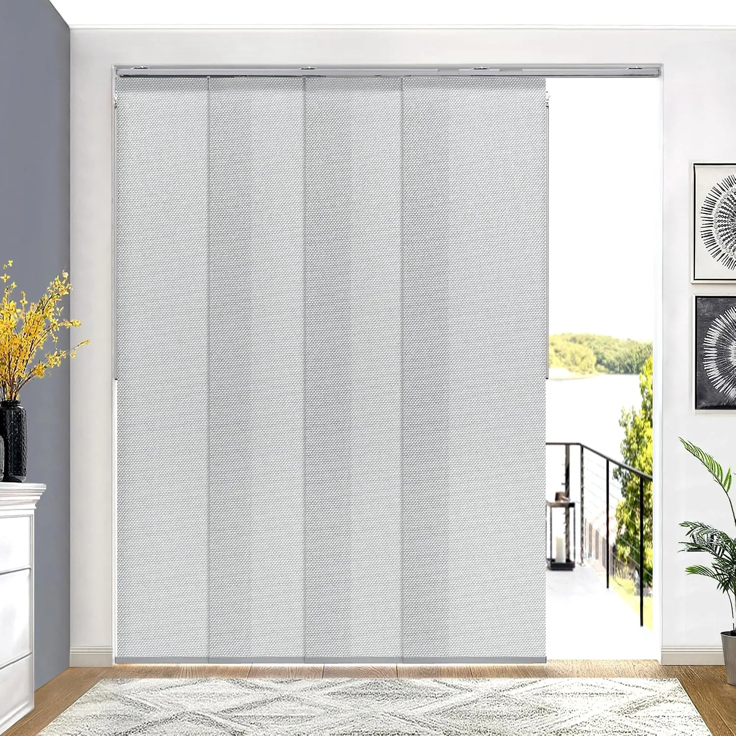 Adjustable Panel Track Blinds, Light Filtering Grey | Vertical Blinds for Sliding Doors, Extendable Track (45 3/4" - 82 5/8" W), Trimmable Panels Up to 96" H for Patio Door