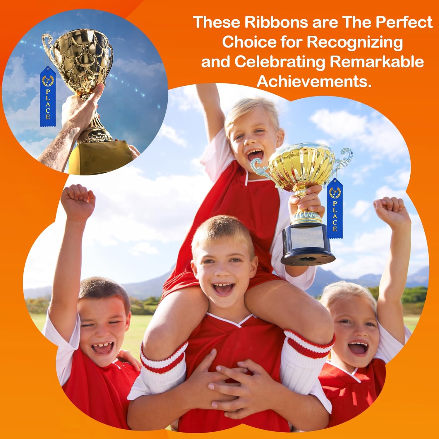 Award Ribbons, Medal Ribbons for 1st, 2nd, 3rd Place, Event Card & Rope Included, Perfect for Competitions, Sports Events, School Challenges, Vibrant Blue, Red, and White