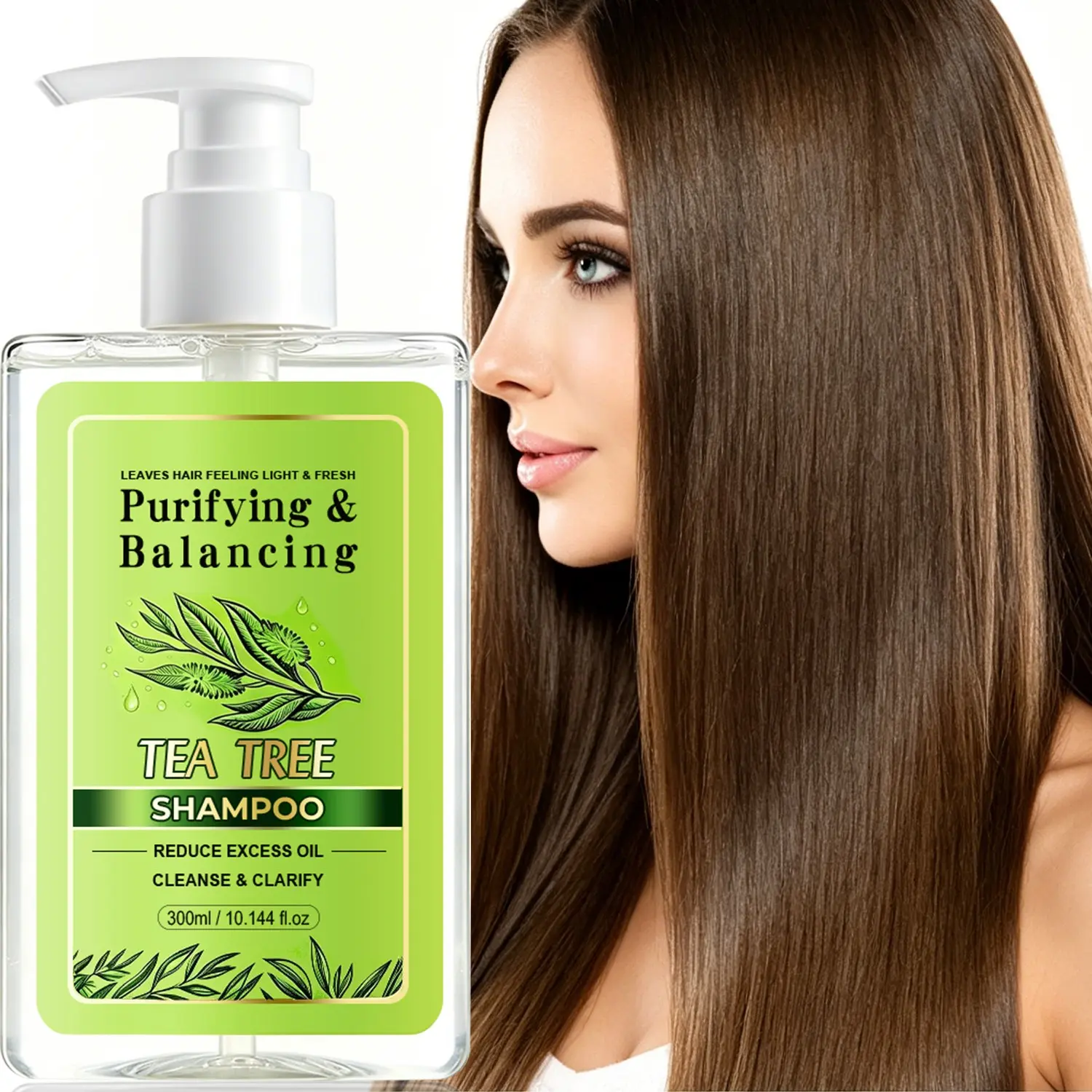 300ml Tea Tree Purifying Lightweight Shampoo with Lavender Oil, Argan Oil - Deep Cleansing, Oil Control, Refreshing Scalp, Fluffy Hair Roots - For Oily & Uncomfortable Scalp, Daily Refreshing Care