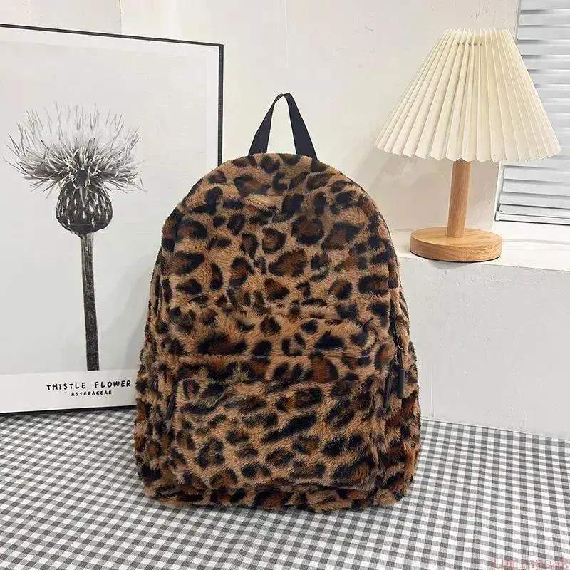 Cute Backpack Fuzzy Cheetah Shoulder Bag, Y2k Purse Fleece Chic Bookbag Trendy Aesthetic Coquette Daypack