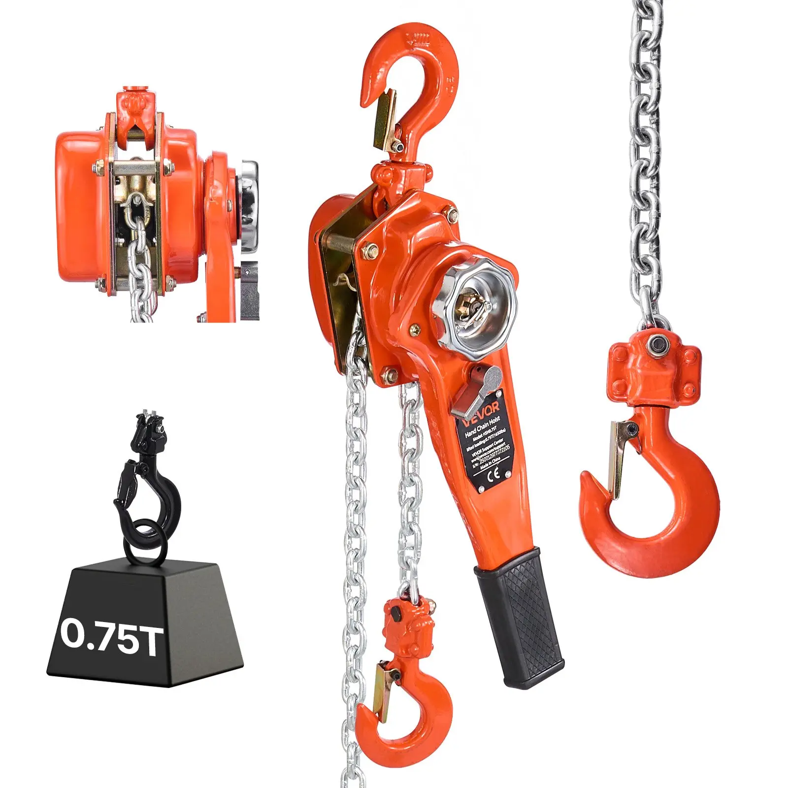 VEVOR Manual Lever Chain Hoist, 3/4T 1650LBS Capacity Heavy Duty Come Along, 20FT Lift G80 Alloy Steel Chain With Dual Pawl Mechanical Brake, 360Rotating Hooks, for Warehouse Construction Garage