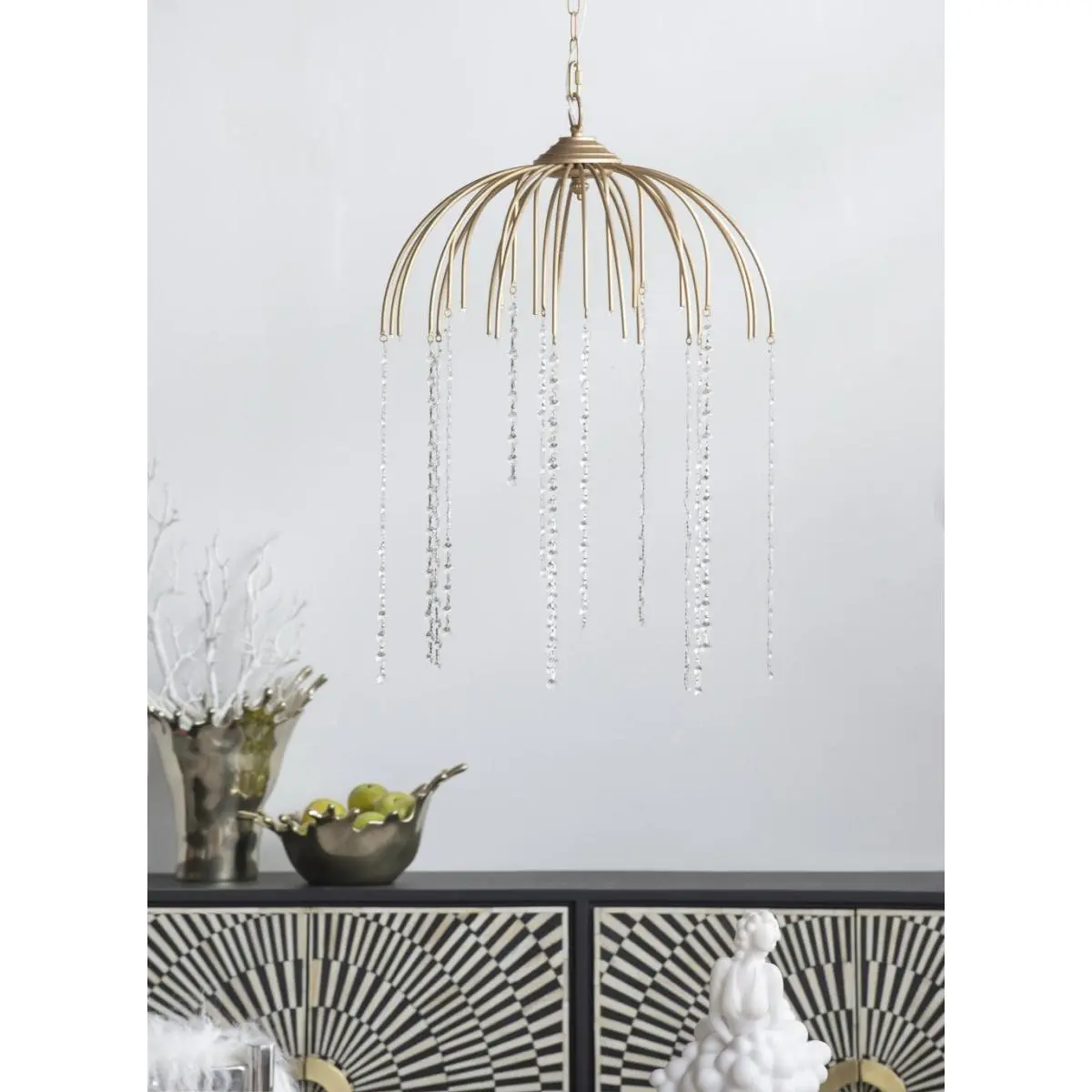 D20x29" Vintage Glamour Gold with Raining Glass Beads Chandelier