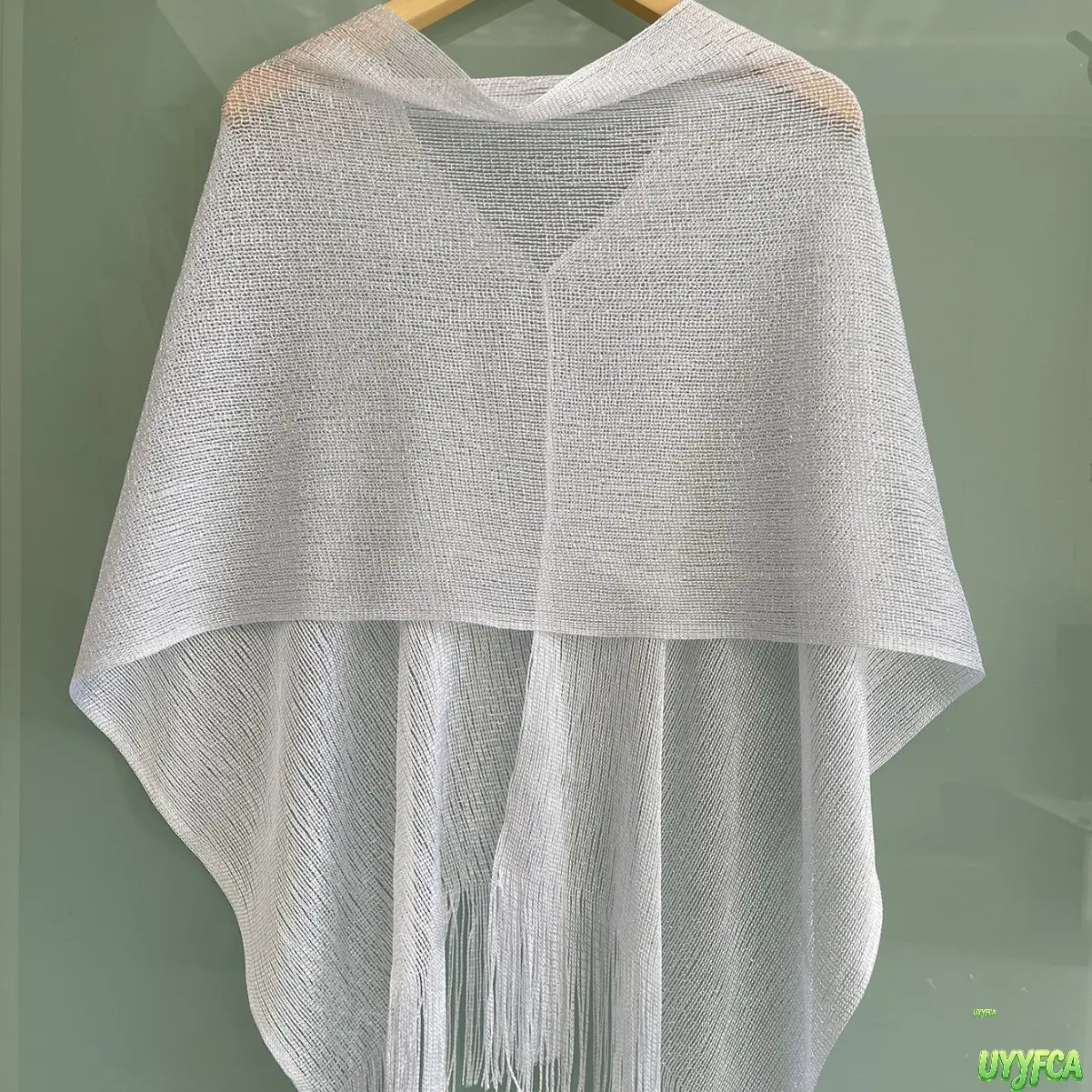 Female Sheer Mesh Tassel Fringe Poncho Shawl - Lightweight Glitter Knit Polyester Beachwear, Breathable See-Through Multi-Way Cover Up, Sun Protection for Wedding Evening Daily Outfit, All Seasons Poncho Top