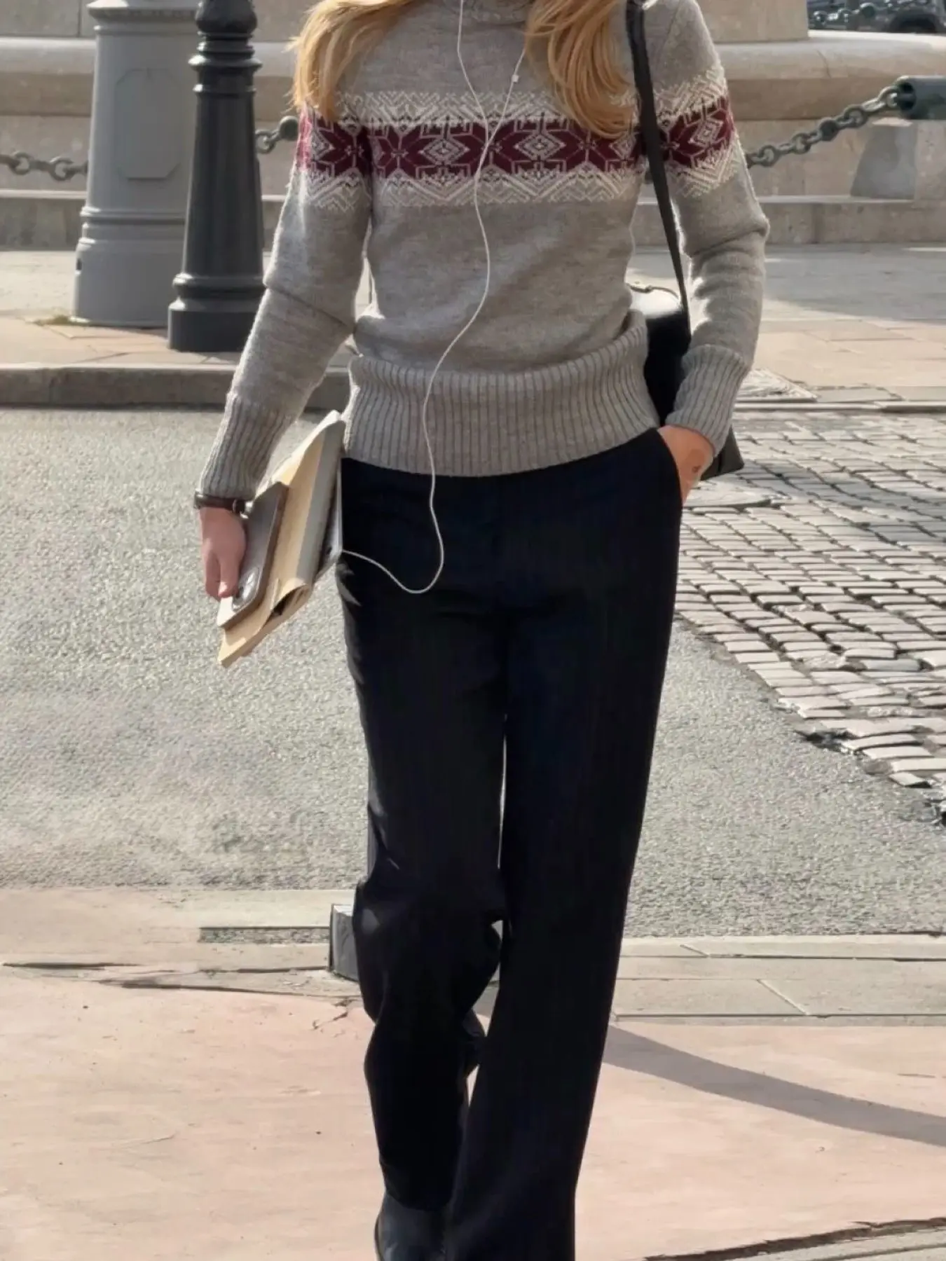 Vintage Nordic Fair Isle High Neck Sweater for Women, Ethnic Geometric Pattern, Slim Fit Long Sleeve Knit Top, Commuter Pullover