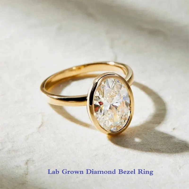 3CT Main Stone EF VS VVS Oval Cut CVD&HPHT Lab Grown Diamond Engagement Ring 14k Yellow Gold Bezel Setting IGI Certified