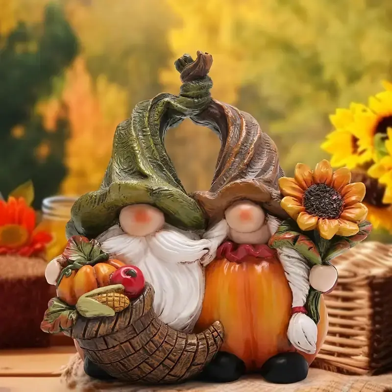 1 Handcrafted Harvest Pumpkin Couple Gnomes Home Decor, Garden Gnome Statue Resin Ornament, Courtyard Art Resin Handmade Gift