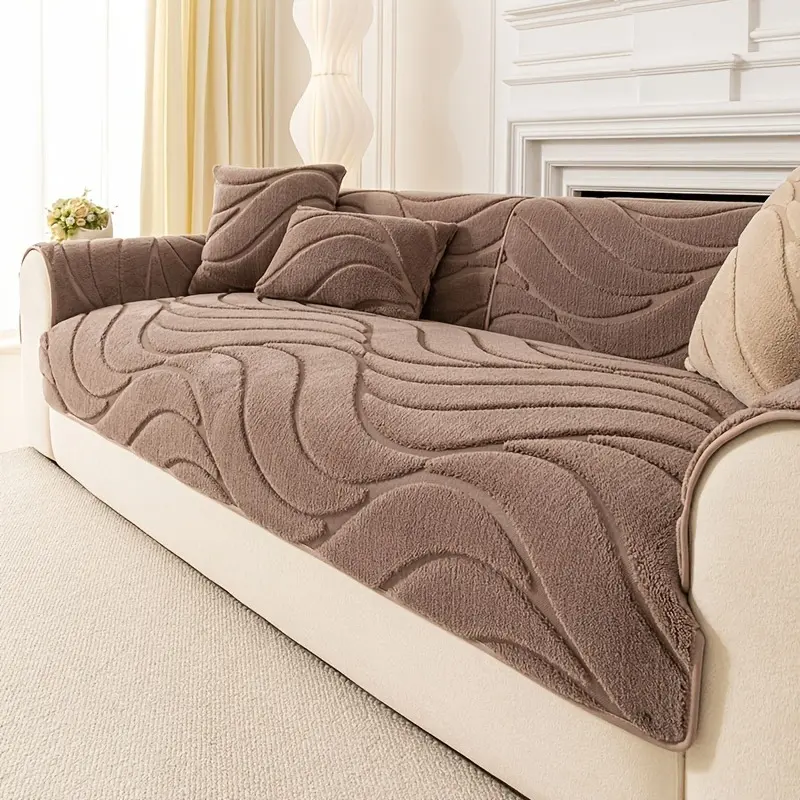 2026 New Solid Color Suede Sofa Pad, Pet-Friendly, Scratch Resistant, Easy to Install & Clean, Low-cost Sofa Renovation, Thickened Luxury Plush Seat Cushion for All Seasons