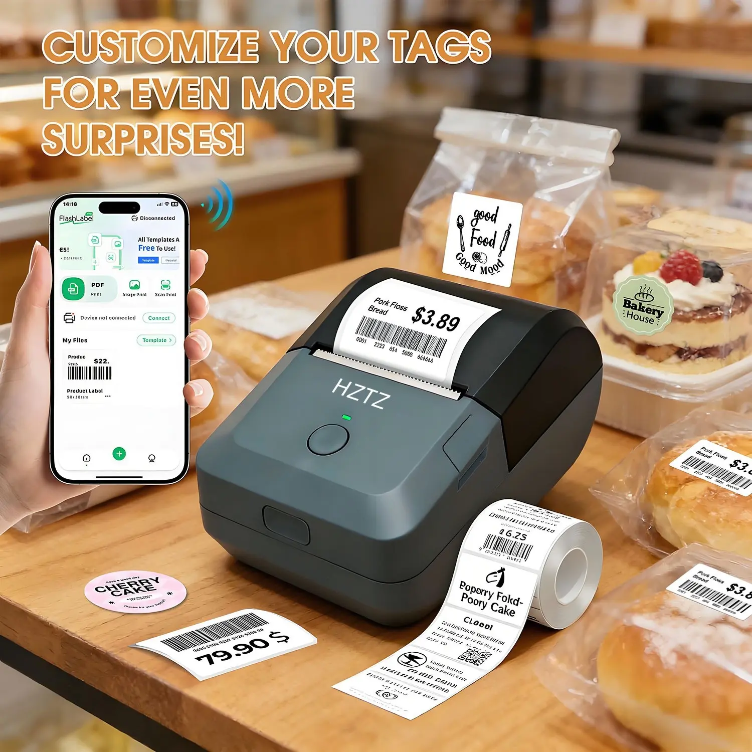 Hztz Y50 Portable Thermal Label Printer, Label Maker, Wireless Bluetooth-compatible Inkless Design, Supports 15-58mm Labels, Easy Phone APP Printing for Home & Business Tags