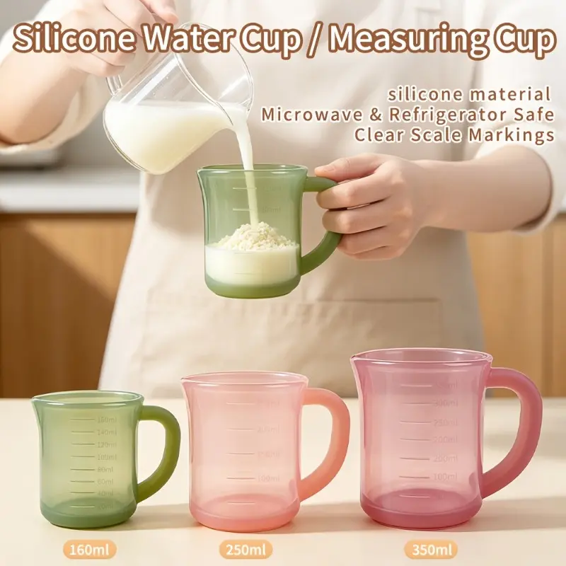 Silicone Graduated Cup, Silicone Water Cup And Measuring Cup, Anti-Drop Water Cup, Outdoor Water Cup, Visible Dual-Scale Liquid Measuring Cup 1pc
