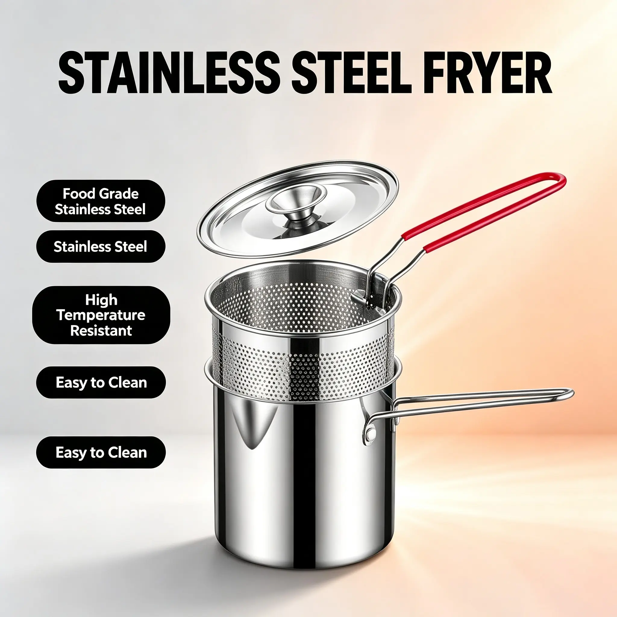 Stainless Steel Multi-Functional Deep Fryer, Mini Energy-Saving Oil Pan for Skewers, Compatible with Induction Cooktop, Compact Home Cooking Fryer