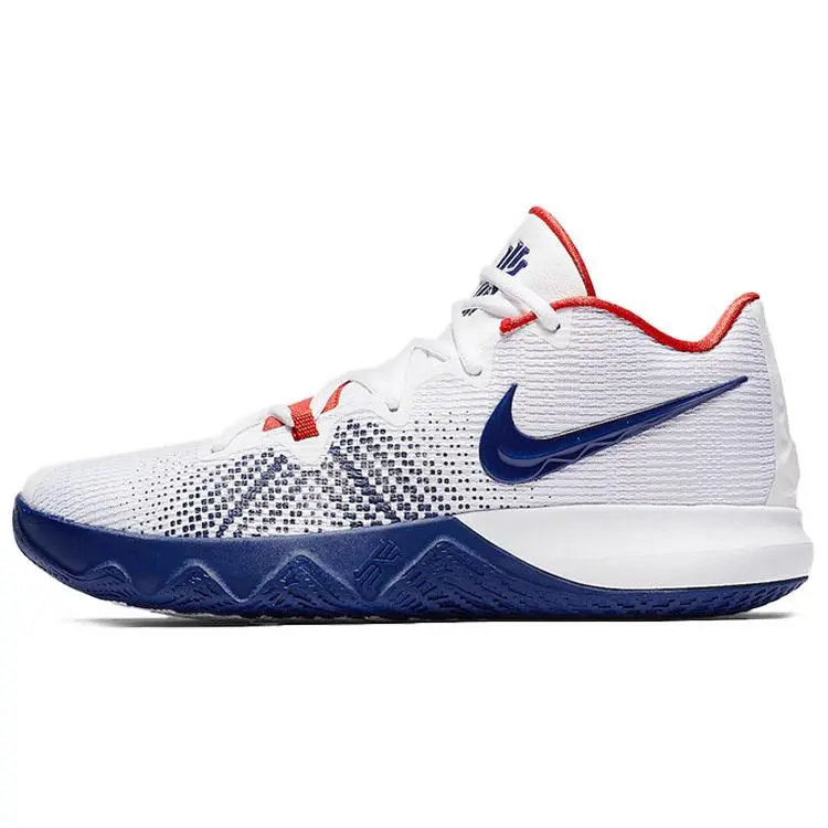 Nike Flytrap Kyrie Irving Basketball Shoes for Men – White and Blue, Round-Toe, Lace-Up, Breathable Fabric, Non-Slip Durable Mid-Top Verifiable, with credentials and supporting global authentication