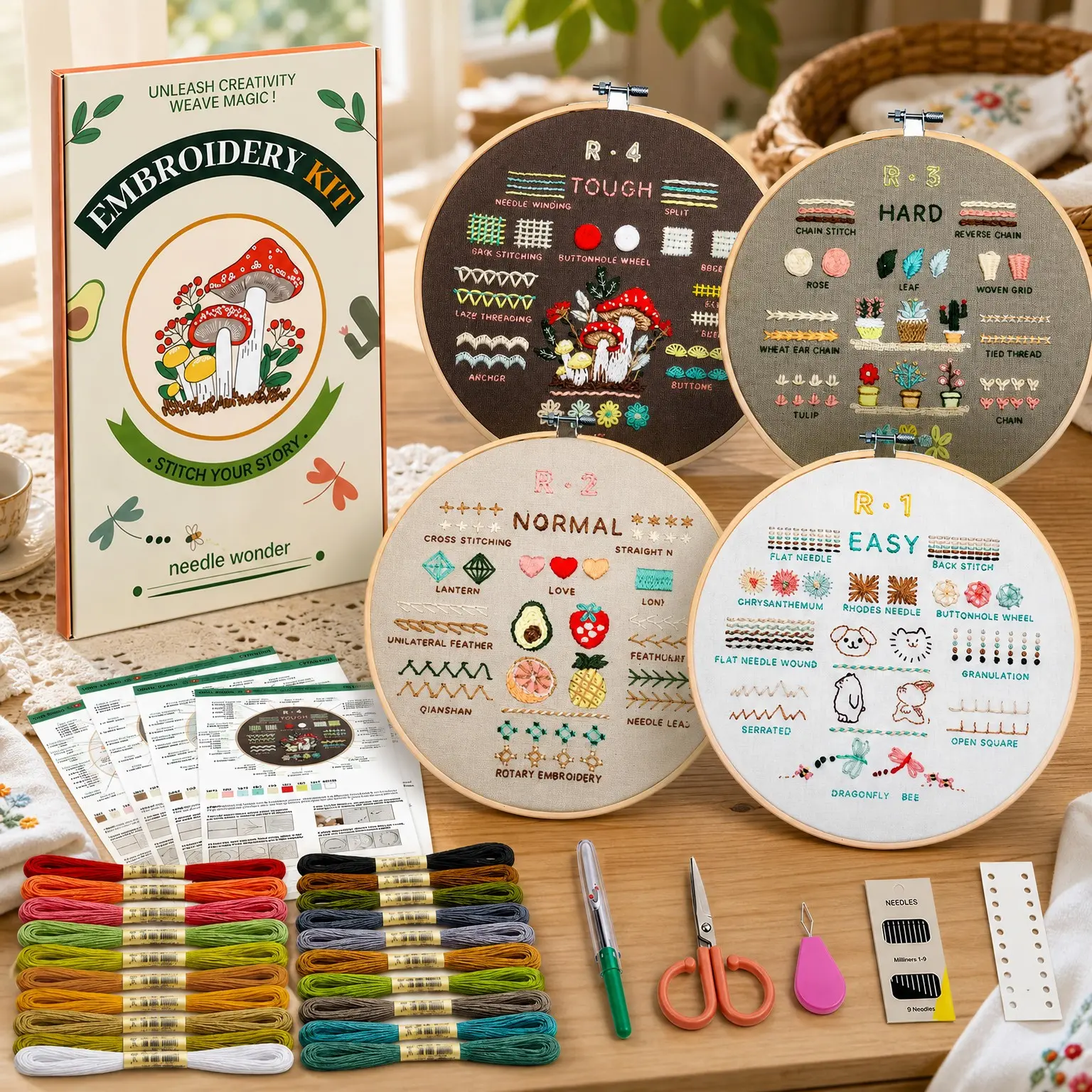 Beginner Embroidery Kit with Step-by-Step Guidance & Videos | Learn 38 Stitches in 4 Stages, Includes Multiple Accessories, Gift for Craft Lovers