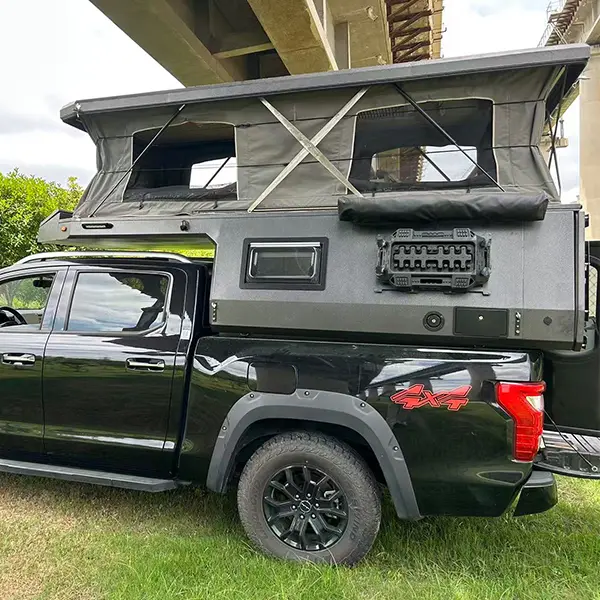 Pickup truck bed with a hump design, made of aluminum alloy.