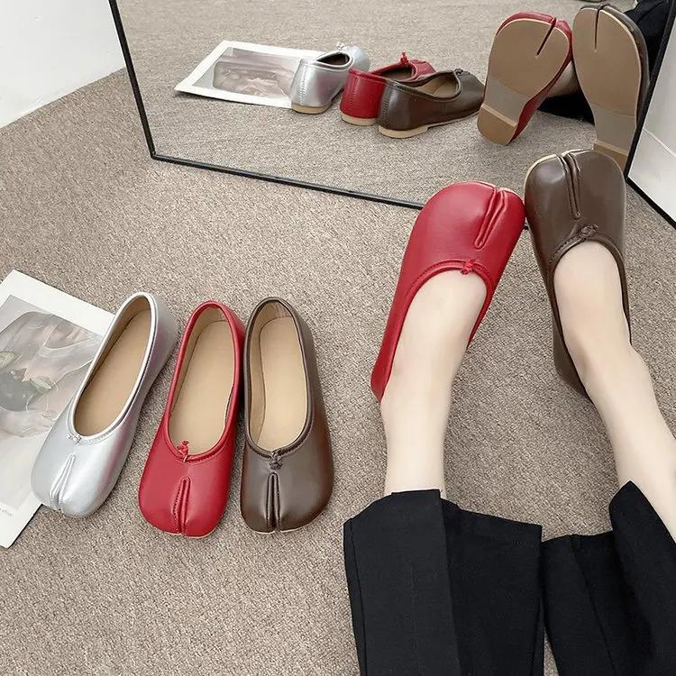 Femme Mary Jeans Mocasines Ladies Ballerina Japanese Style Tabi Ninja Shoes Women Cozy Leather Flats Split Hoof Toe Loafers