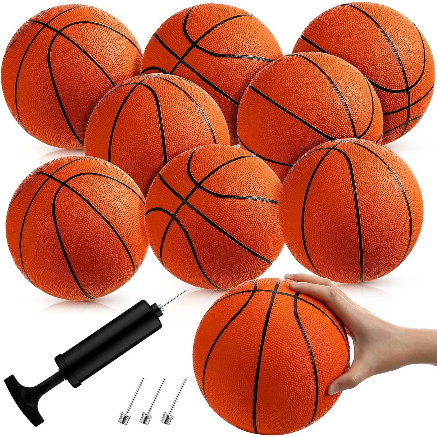 8-Pack Mini Rubber Basketballs Set - 7 Inch Mini Hoop Basketball with Air Pump for Beginners, Basketball Arcade Games, Indoor Outdoor Pool Party Favors