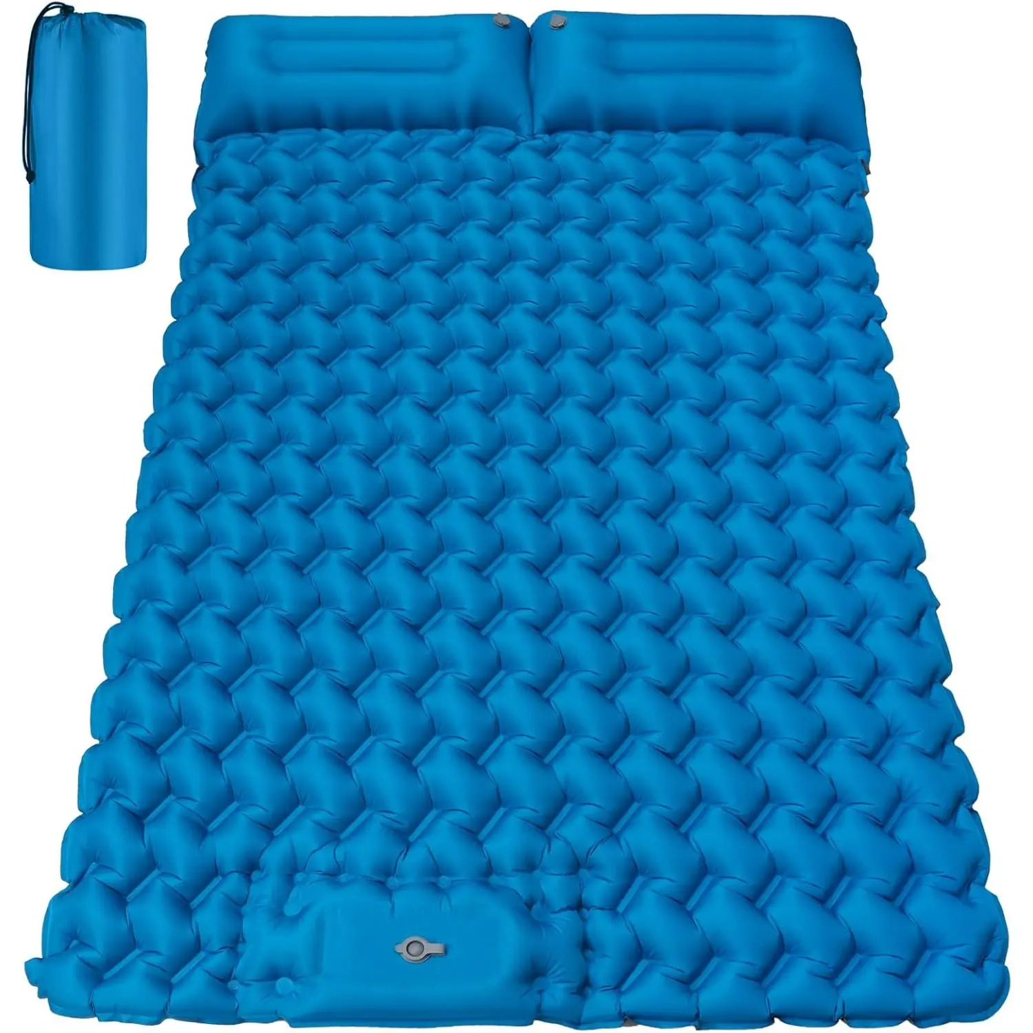 Double Camping Sleeping Pad, 4" Extra Thick 2 Person Inflatable Sleeping Pad with Built-in Foot Pump & Pillow, Self Inflating Camping Mattress  Tent, Backpacking, Hiking, Travel, RV(Blue)