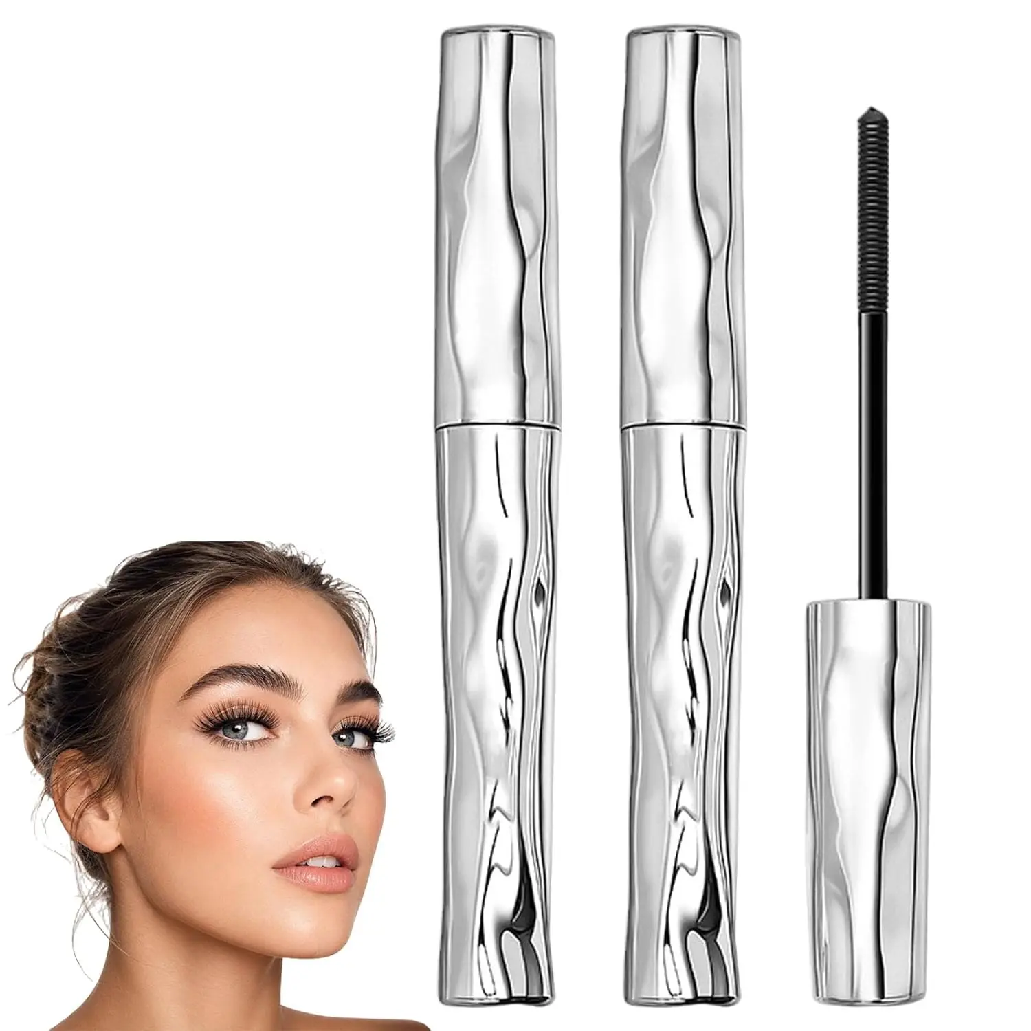 Waterproof Fibre Mascara, Volume & Length Without Clumping, Tubular Eyelash Primer with Metal Wand, Curling Eyelash Iron Mascara, Natural and Smudge-Proof