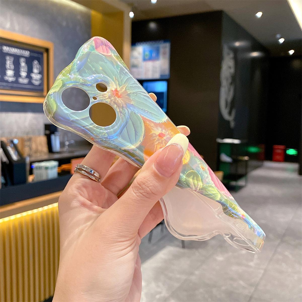 Flower Case for iPhone 17 16 15 14 13 12 Soft TPU Retro Oil Painting Girly Phone Cover with Sparkly Floral Design Orange White Magnetic Ultra-Thin Protective Case for Women and Girls beautiful