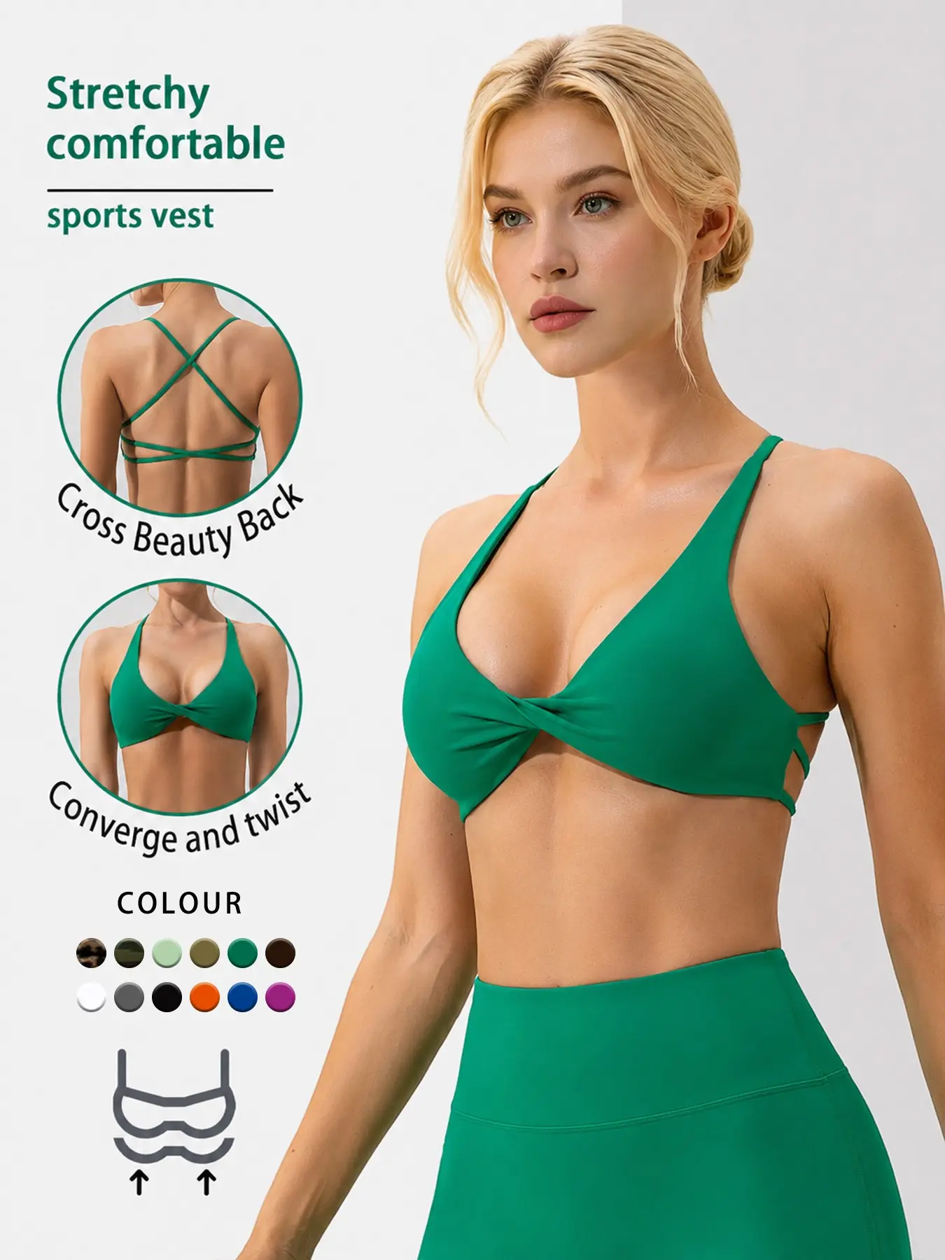Twist Front Cross Back Yoga Bra, V-Neck Sports Bra, Stretch Sports Bra, Ideal for Gym and Pilates, Comfortable and Supportive Workout Wear, Strappy Yoga Bras