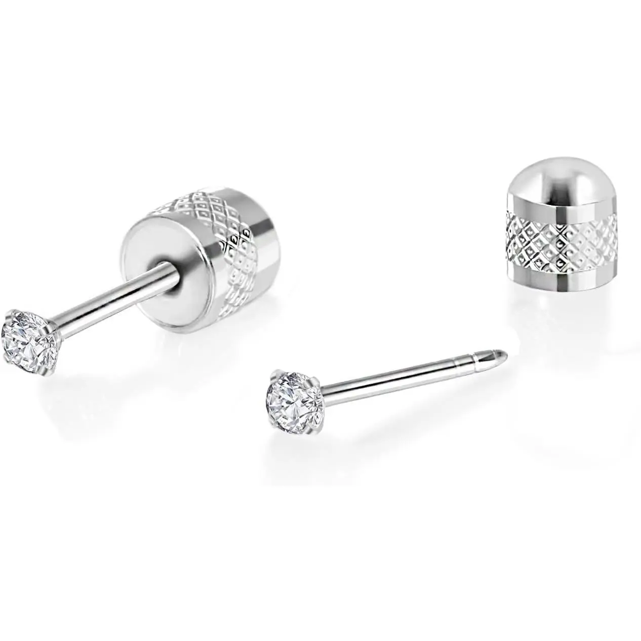 Titanium Earrings Push-in Threadless Flat Back Stud Earrings for Women Men, Cartilage Earring Hypoallergenic Cubic Zirconia Earrings Studs for Helix Tragus Piercing Jewelry