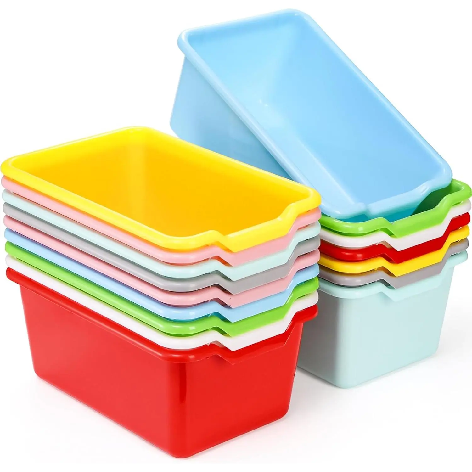 16 Pack Cubby Bins Classroom Toys Bins, Plastic Books Storage Bins, Easy-to-Grip Stackable Crafts Organizer for Classroom, Nursery, Playrooms And Home Organization