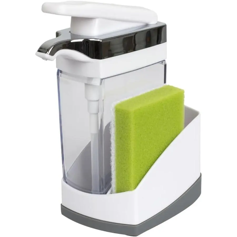 Sink Sider Solo Soap Pump and Sponge Caddy for Kitchen Sinks, Kitchen Sink Organizer Sponge Caddy and Soap Pump Combo, White