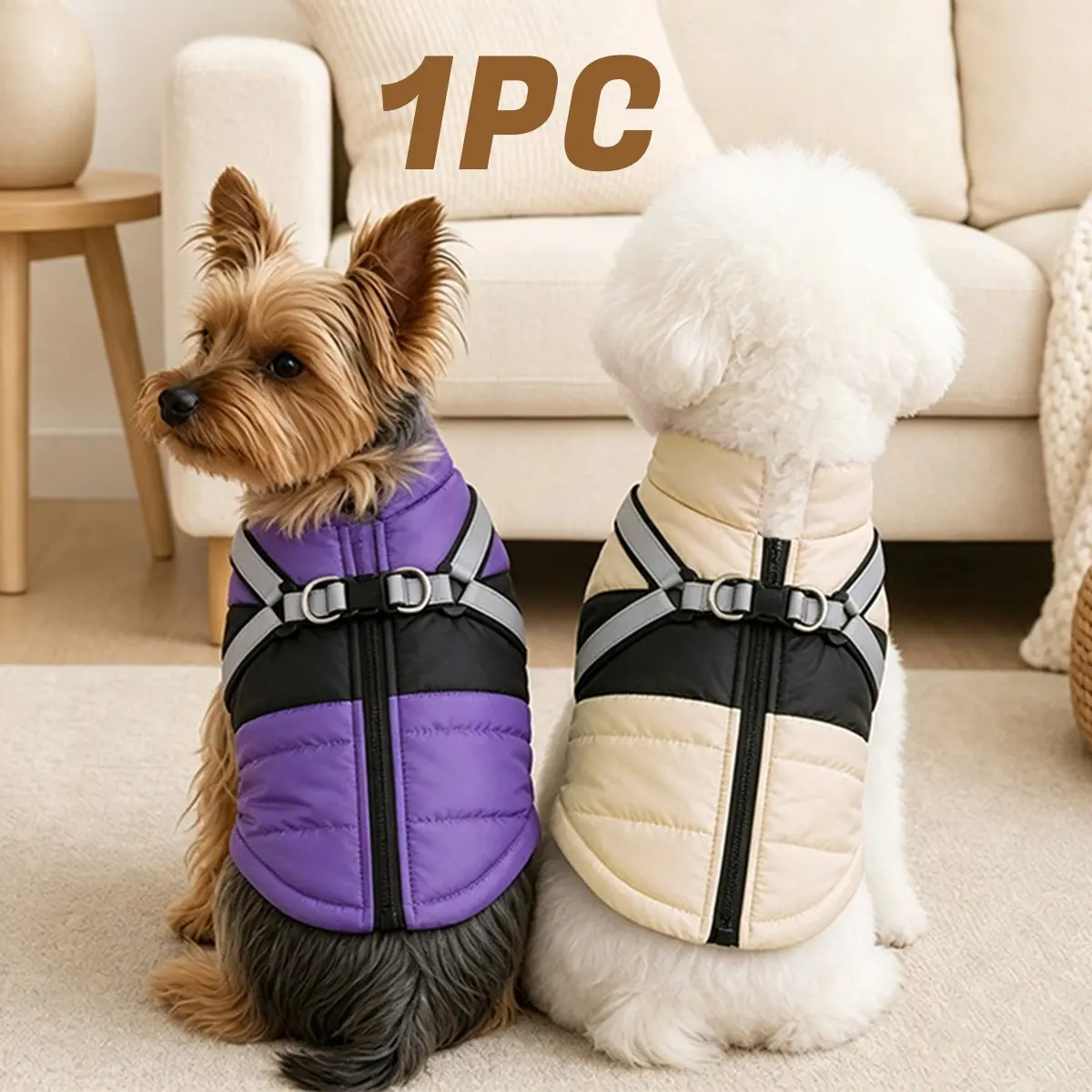 Autumn Winter Thick Pet Vest, Reflective Harness Design, Windproof Waterproof Coat, Suitable for Medium Pets, Indoor Outdoor Use