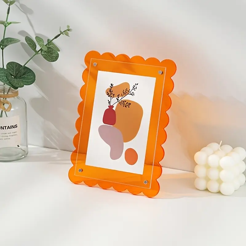 7 Inch Colorful Acrylic Wave Pattern Photo Frame, Magnetic Transparent Polaroid Stand, Classic Style, Remove Protective Film Before Use