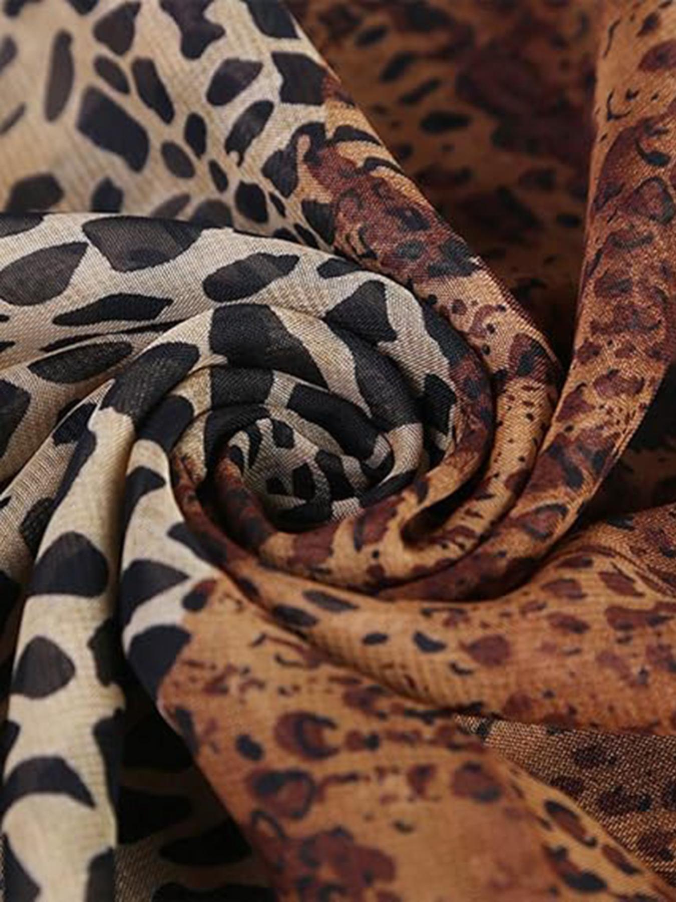 Women's Leopard Print Chiffon Khimars, Elegant Soft Comfortable Hijabs for Daily Wear, Fashion Accessories for Women & Girls