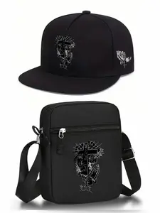 Lion Jesus Prayer Hand Print Baseball Hat and Crossbody Bag Set, Adjustable Street Fashion Outdoor Sports Gear, Versatile Use, Perfect for Daily Wear or Gift