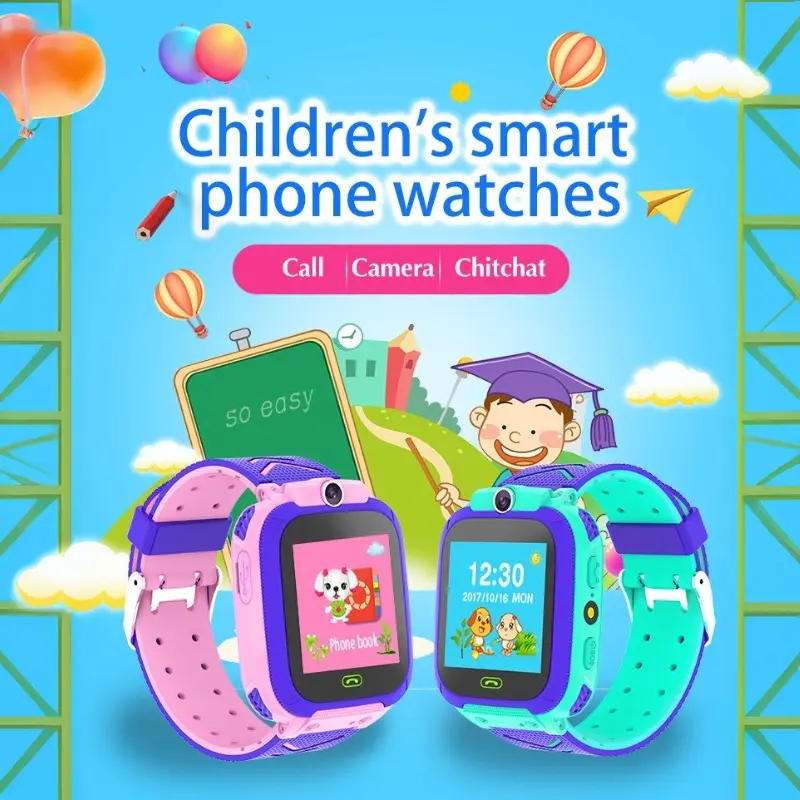 Q12 5th Gen Kids Smartwatch for Boys Girls, Rechargeable Multilingual Smart Watch with GPS Tracker, HD Camera, 2 Way Call, LED Flashlight, SIM Card Supported Wrist Watch for Children Ages 3-14, Global Selling Wearable Smartphone Wristwatch sohochic