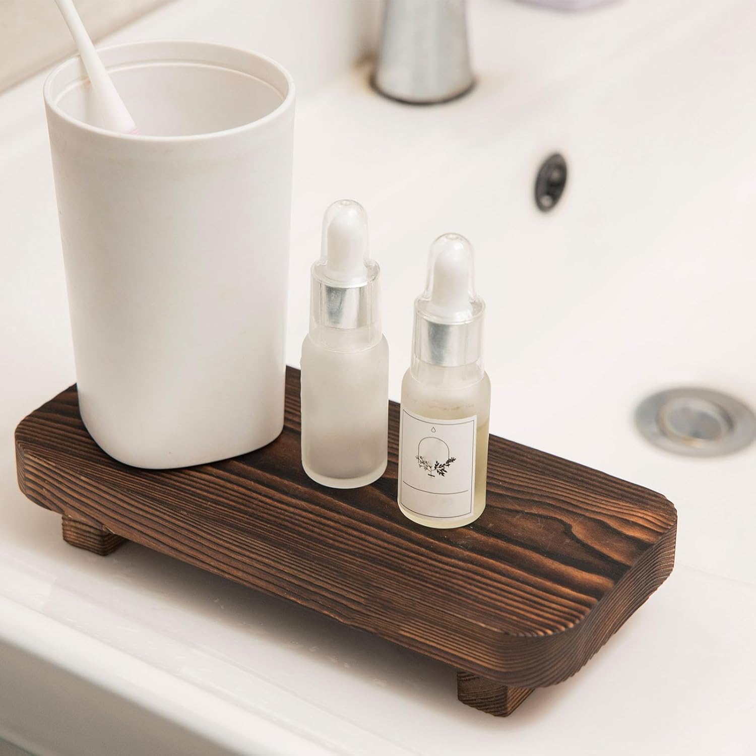 Wood Risers for Decor Display, Bathroom Counter Sink Decor, Dish Soap Tray Wood Tray for Kitchen Counter, Small Wooden Soap Stand, Wood Soap Pedestal, Soap