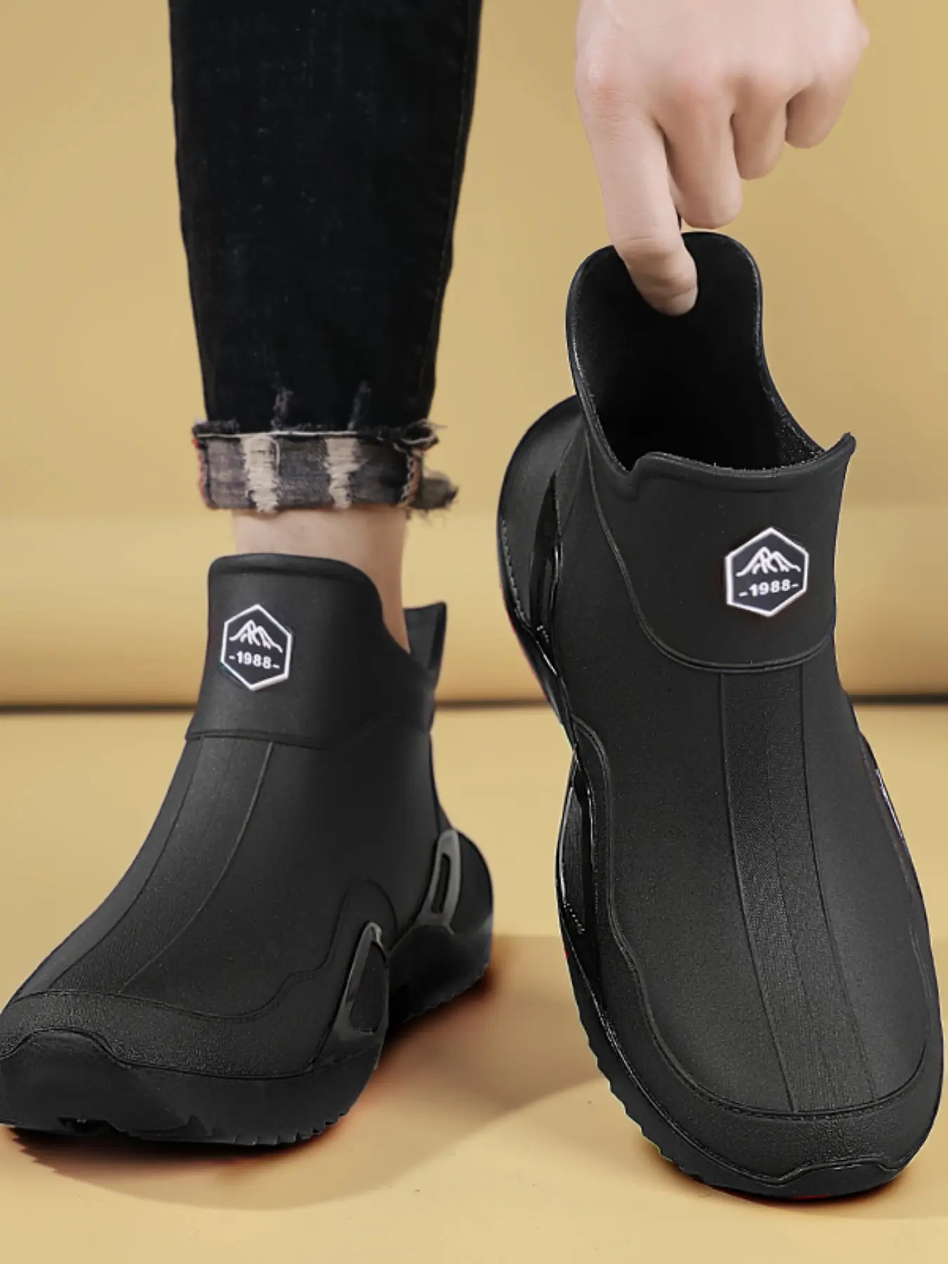 Lightweight Short Tube Rain Boots for Men, Trendy Simple Waterproof Anti-Slip Durable Thick Sole, Commute Fishing Car Wash Low Top Unisex Water Shoes