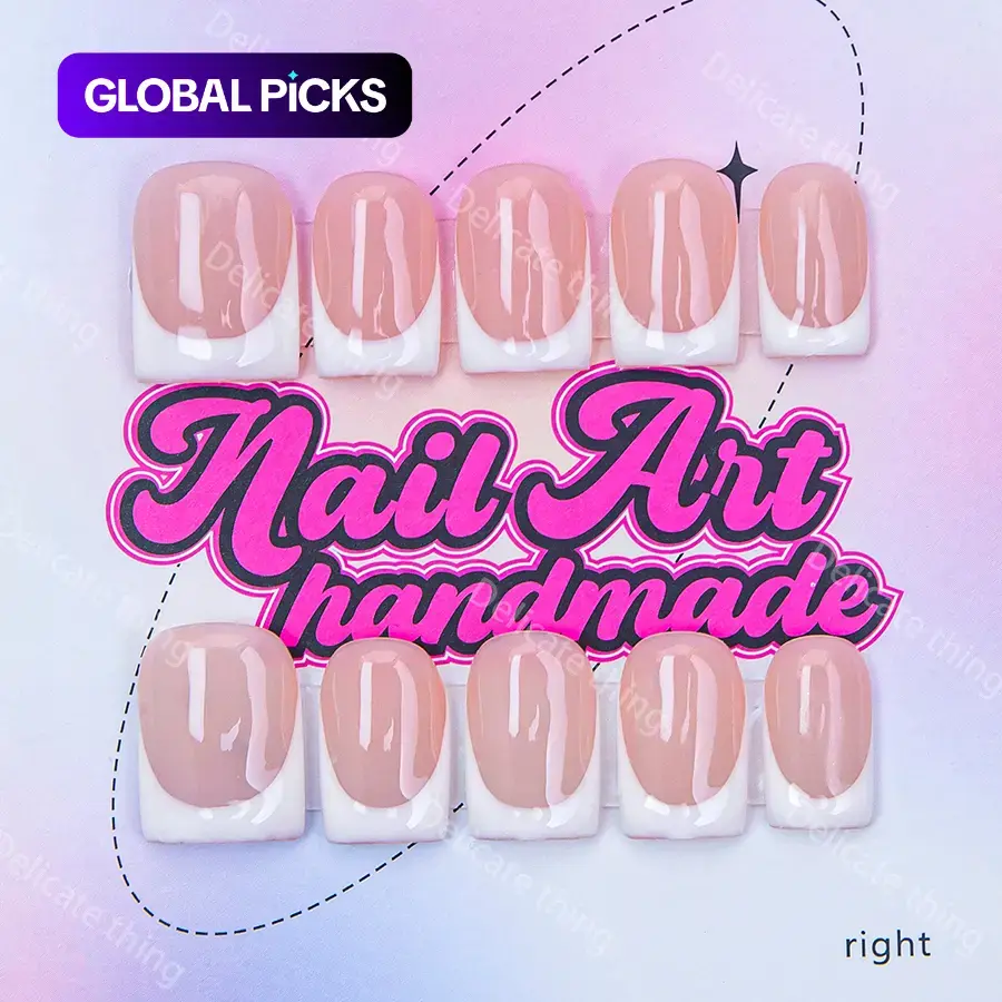 Delicatething Y2K Style Nail Set, Nail Art Diy, Fake Nails, Handmade Wearable Nails, Handmade French Design, French Tip Nails, Includes Jelly Glue, Crystal Stick, File, Perfect Gift for Women #GLOBAL PICKS
