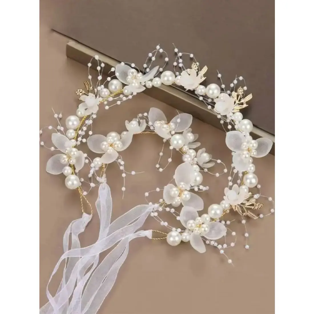 Elegant Fairy Princess Hairband Bracelet Set, Faux Pearl & Floral Design, Blue Wedding Birthday Party Accessories, Flower Crown