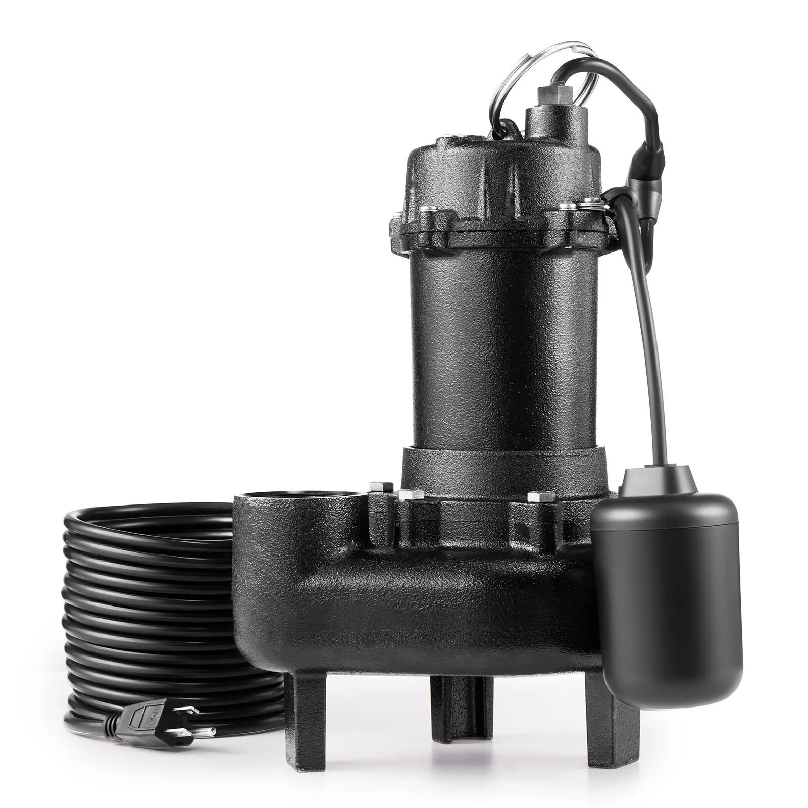 Submersible Sewage Pump 1/2 HP Cast Iron Housing for Sewage and Effluent Applications, 6000 GPH Flow, Non-Clog Impeller, Automatic Float Switch, Durable Submersible Wastewater Pump for Basement Drainage and Wet Environments