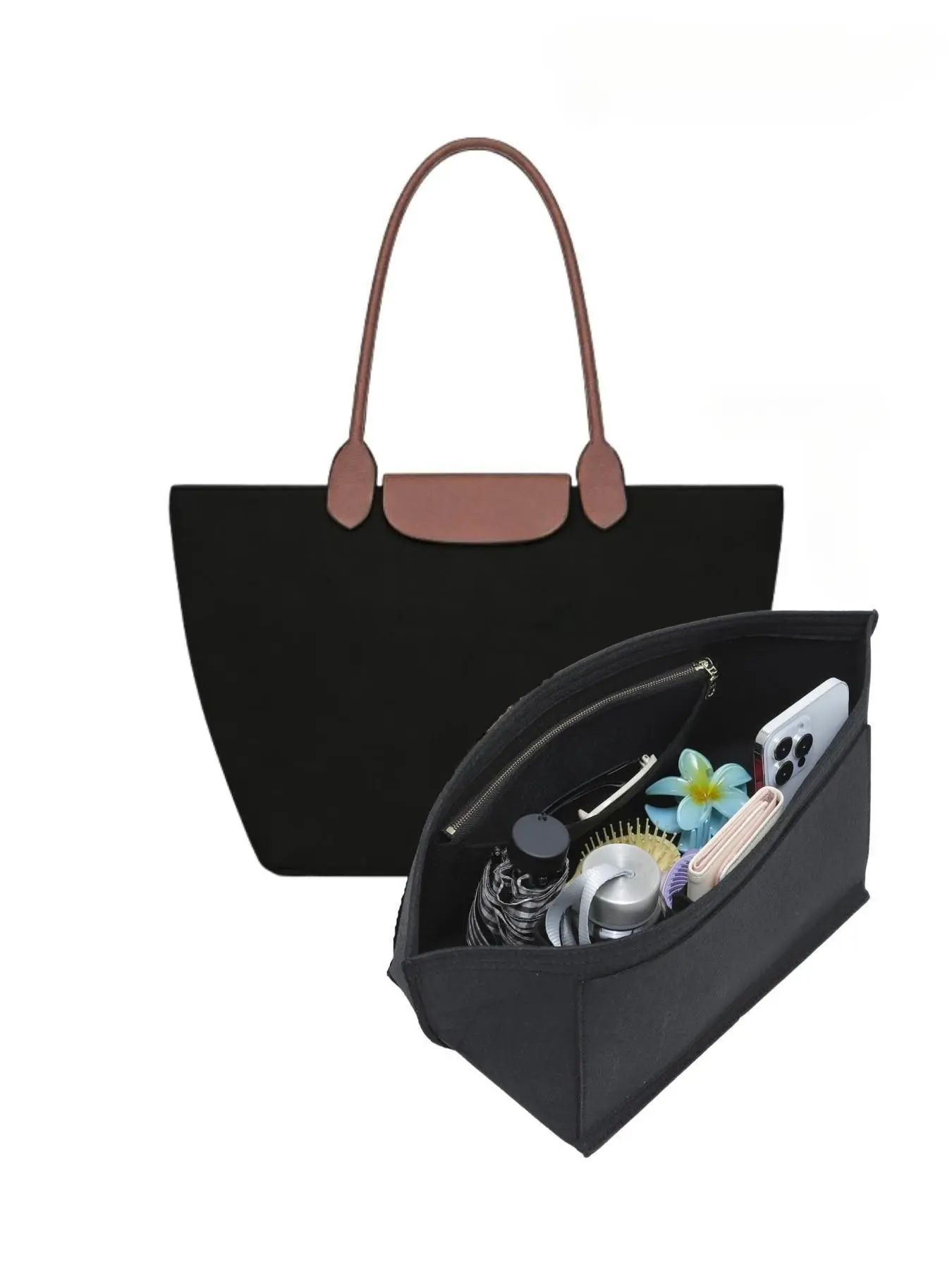 2026 New Handbag Organizer Insert, Large Purse Bag Organizer for Foldable Handle bag, Storage Bag Organizer, Purse Organization, Compatible with Large Tote Handbags, Large Handbags and other handbags, Zipper Organizer