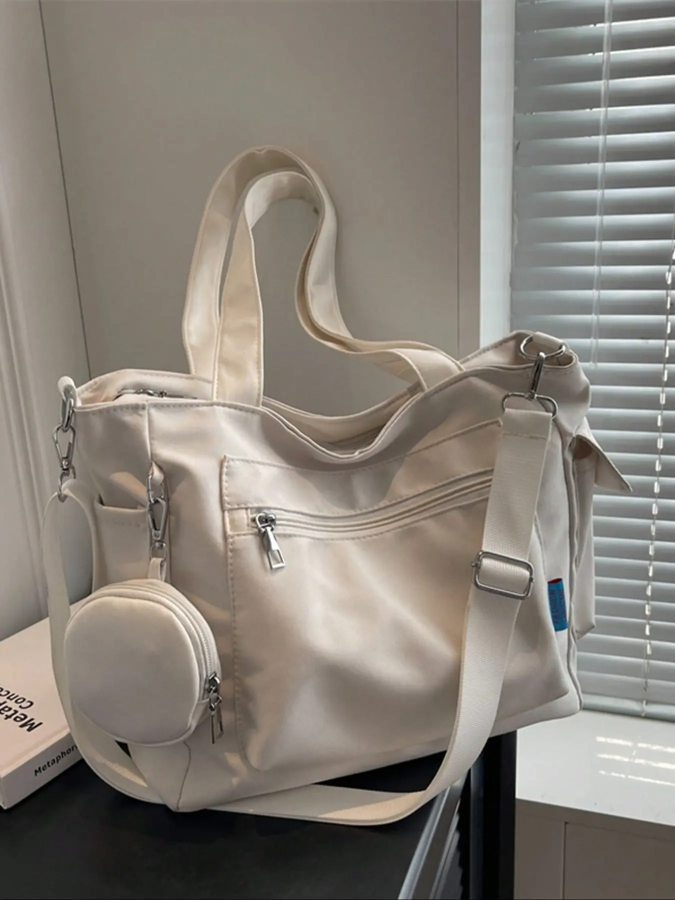 Women's Two-Piece Fashion Solid Color Multi-Compartment Tote Bag with Coin Purse, Stylish Casual Handbag for Daily Use & Travel Essentials, Casual Crossbody Bags, Fashionable Bags
