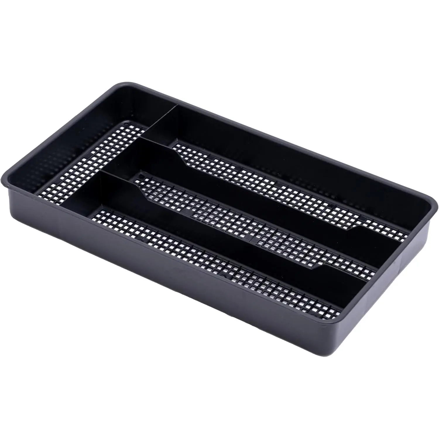 Industries Small Utensil Silverware Kitchen Drawer Organizer, Black | Keeps forks, spoons and flatware neatly separated, Compact fit for shallow drawers,  for RVs, campers or everyday use