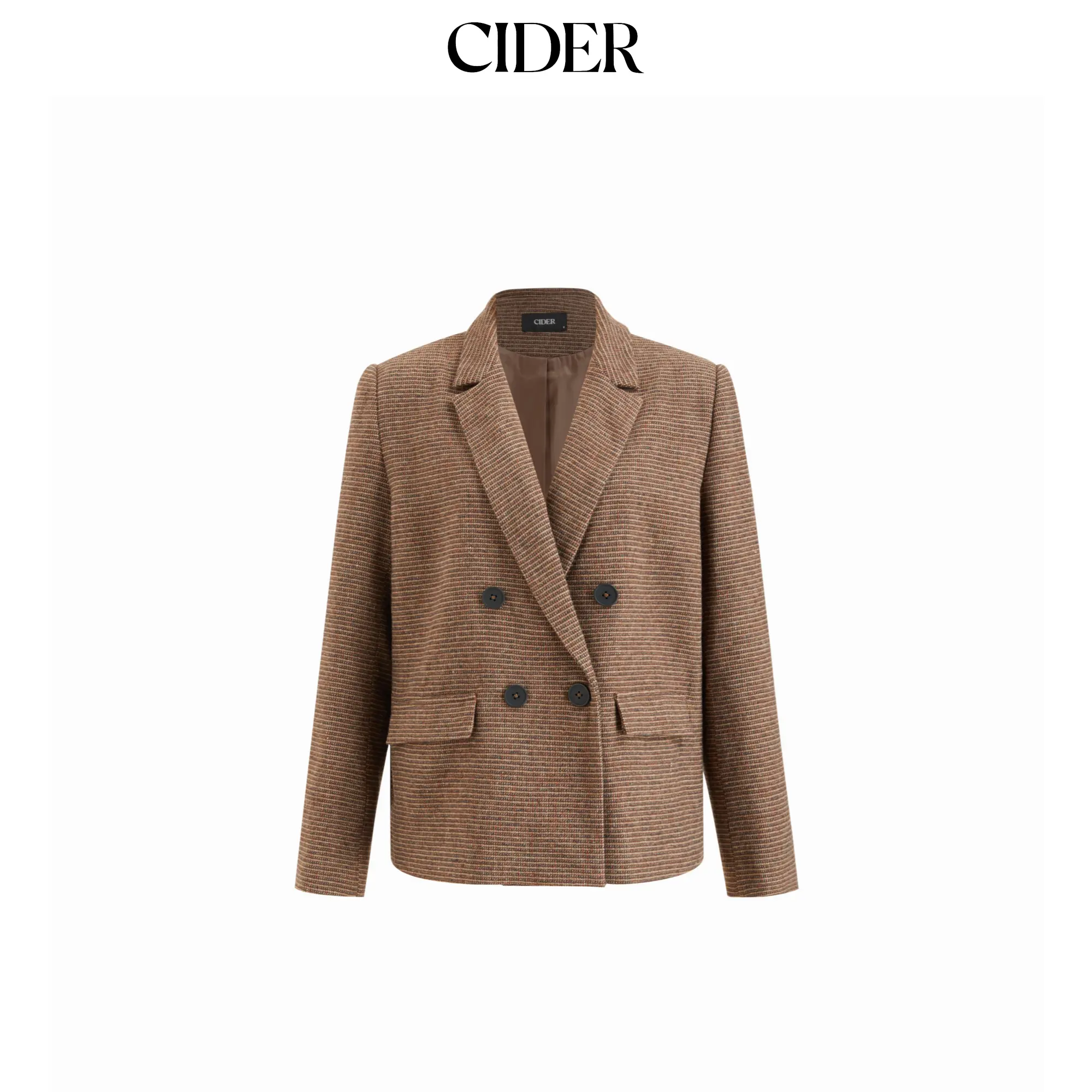 Cider Wool-blend Plaid Notched Collar Long Sleeve  Double Breasted Blazer SohoChic
