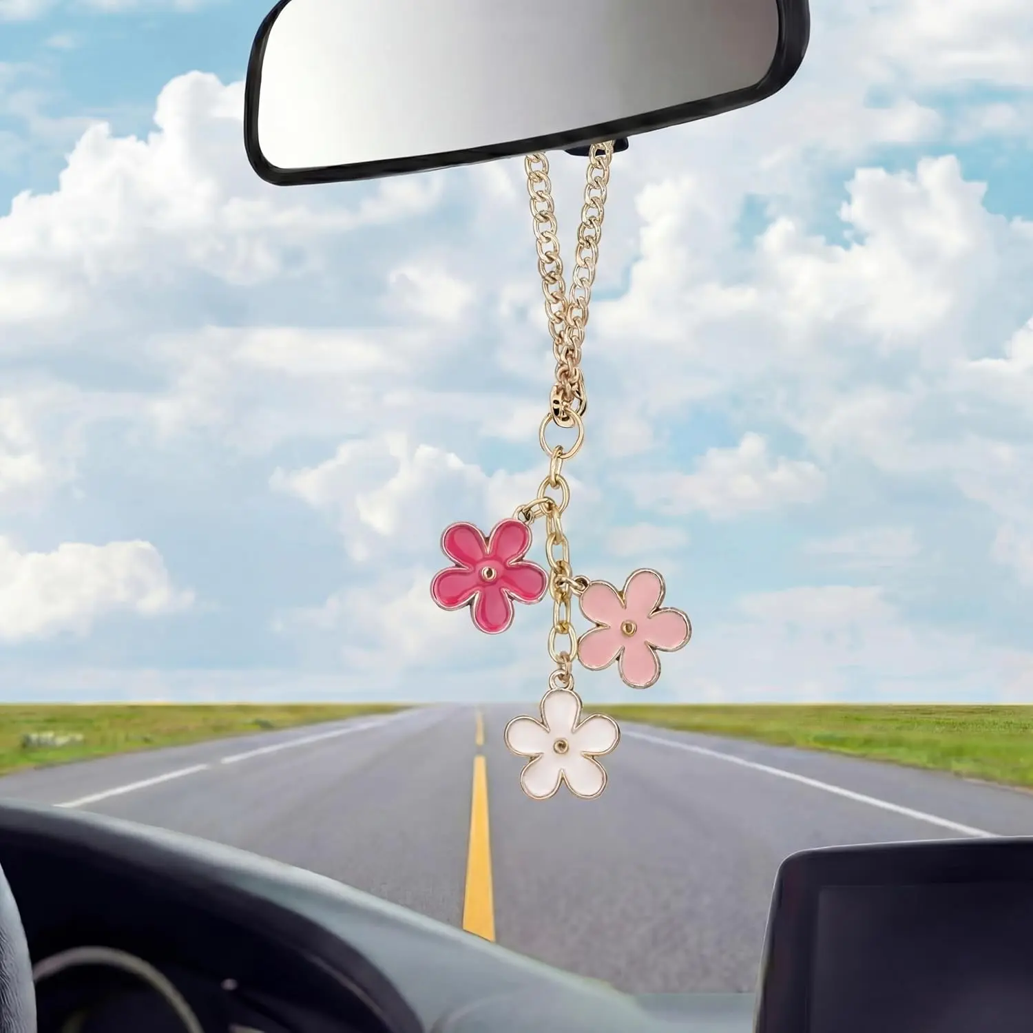 Daisy Rear View Mirror , Red  White Flower Boho  Decor | Aesthetic  Accessories for Women, Cute Flower  Ornaments, Boho Interior Charms, Summer Gifts for Auto Decor