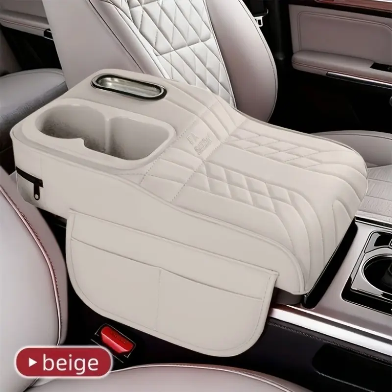 One car center console armrest mat, raised version with tissue box and cup holder, available in multiple colors, Car Interior Organizers