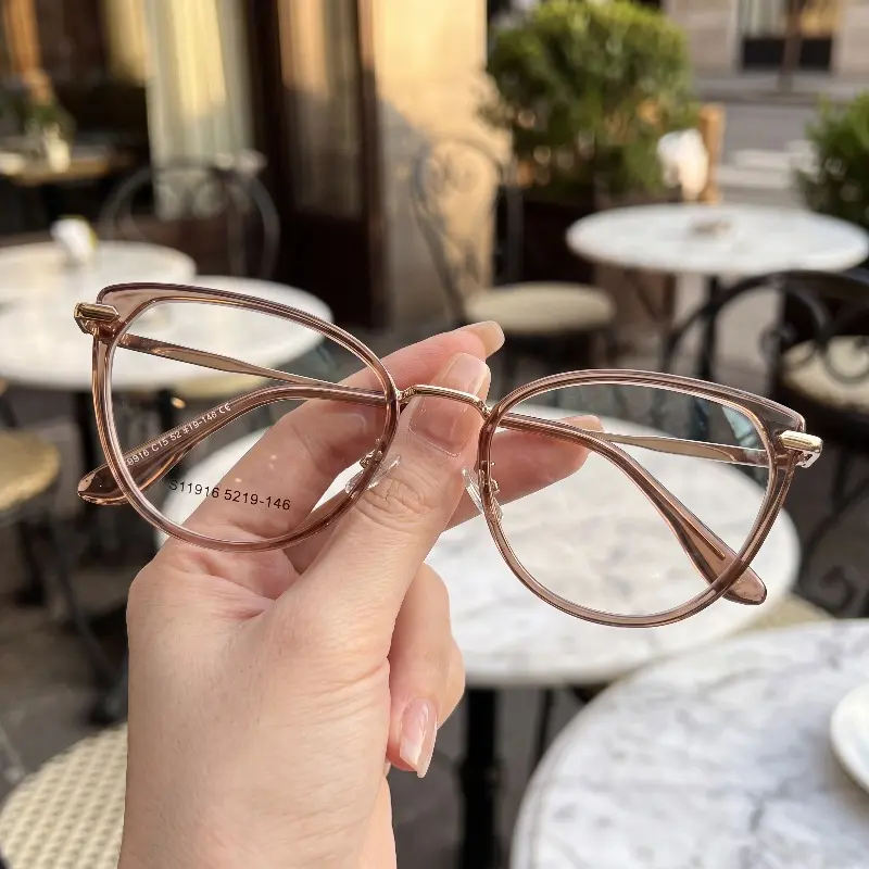 Y2K-style women's cat-eye glasses – clear lenses, lightweight PC frames with metal hinges; suitable for daily wear and holidays.