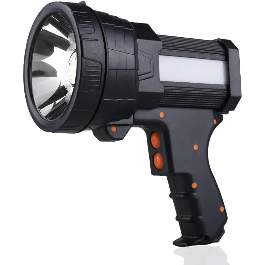 Rechargeable 1000LM Tactical Spotlight Flashlight with Tripod Mount, Built-in Batteries, COB Light, IPX4 Waterproof USB Handheld Work Light for Camping, Emergency Use