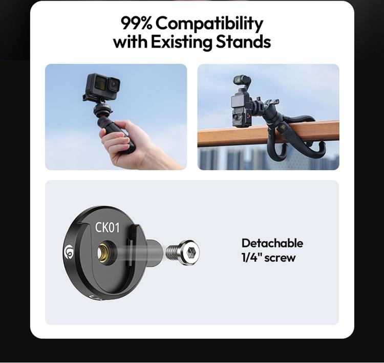 ULANZI CK02 Cka Quick Release Camera Backpack Mount Clip,CK01 Magnetic Mount Stand for DJI Osmo Pocket 4/3 Accessories, with Standard 1/4" Thread for Action Cameras Pocket 3 Expansion Adapter