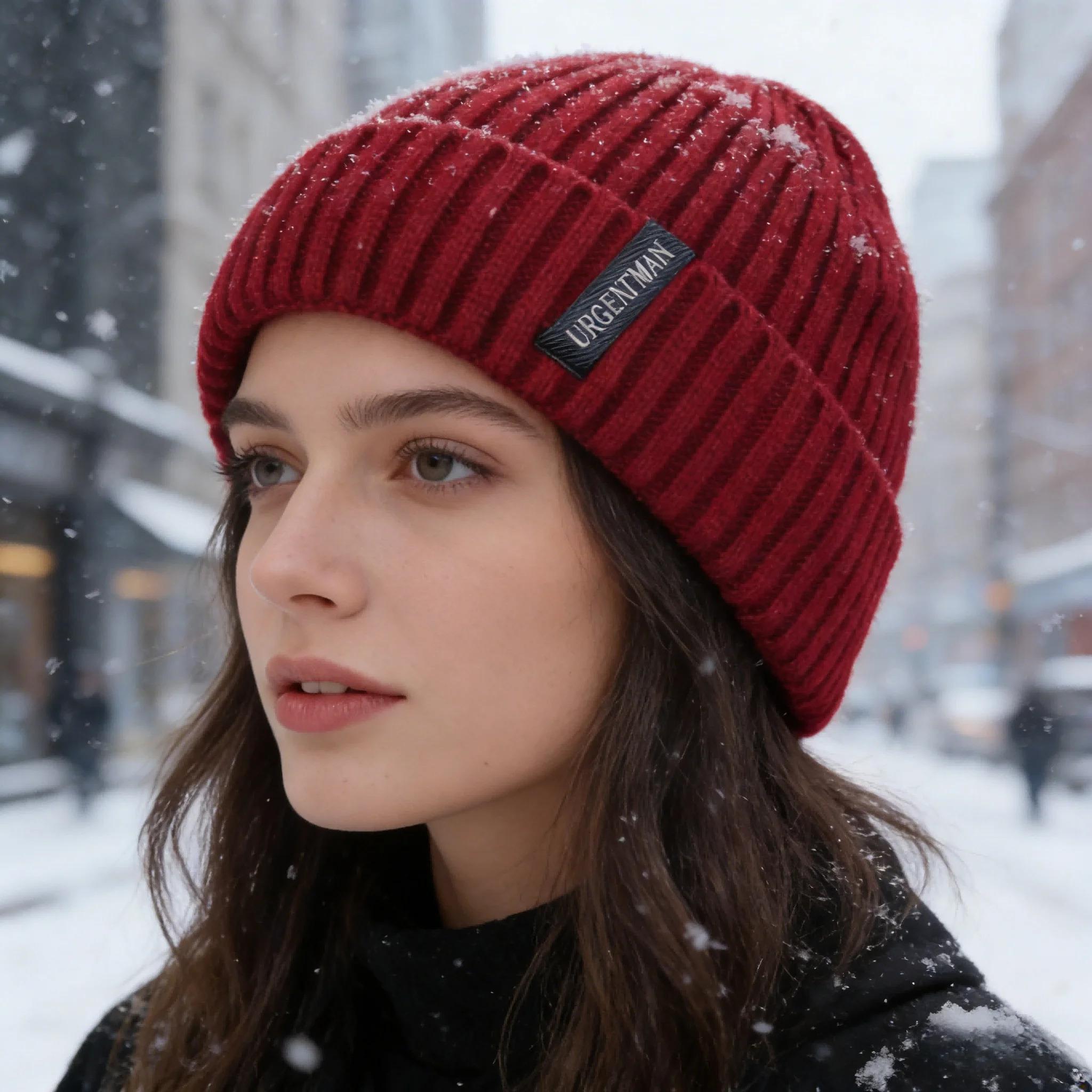 Hot Sale Premium Warm Winter Hat Stylish Plush Fur Lined Thick Cozy Beanie Hat Outdoor Casual Knitted Hats For Men & Women