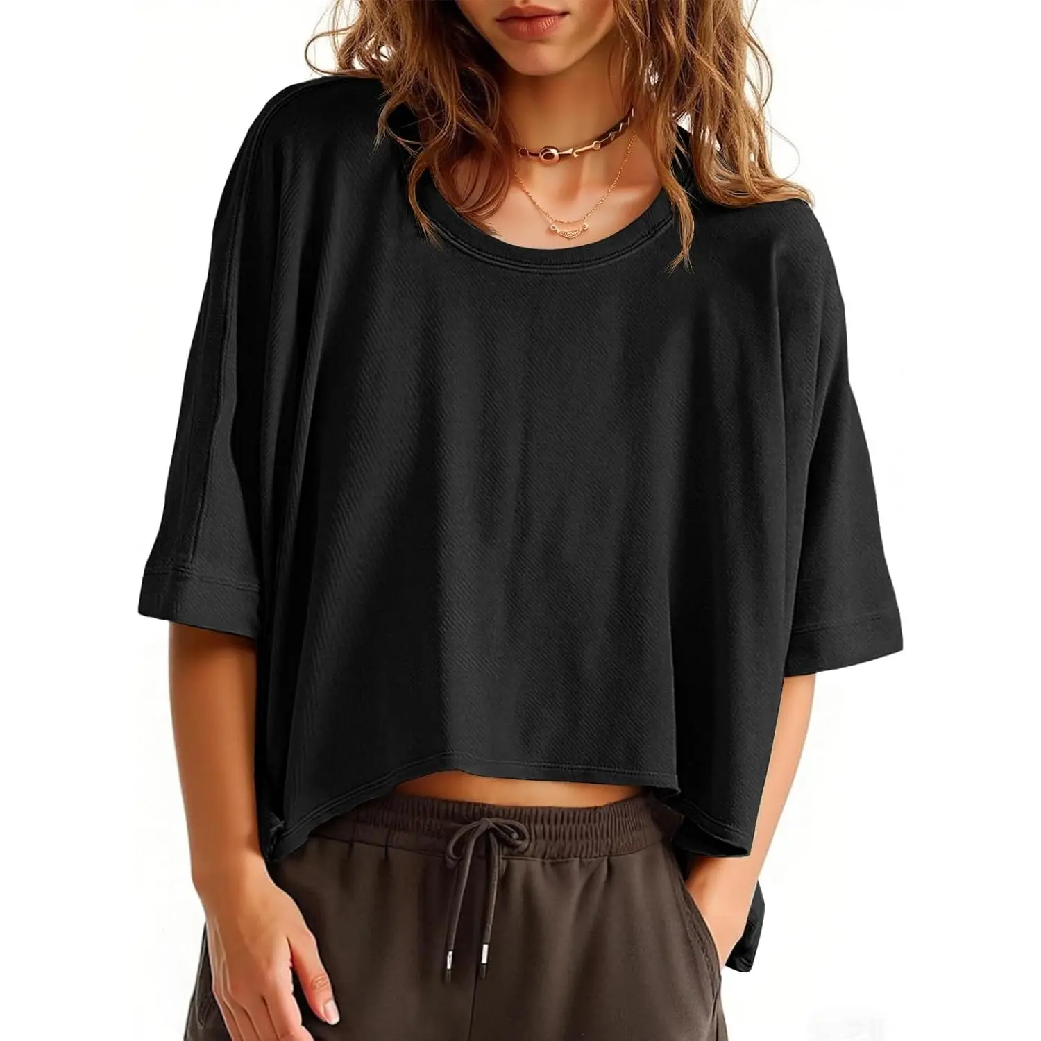 Womens Oversized T-Shirts Cropped Summer Casual Short Sleeve Loose Fit Tee TopsGift.