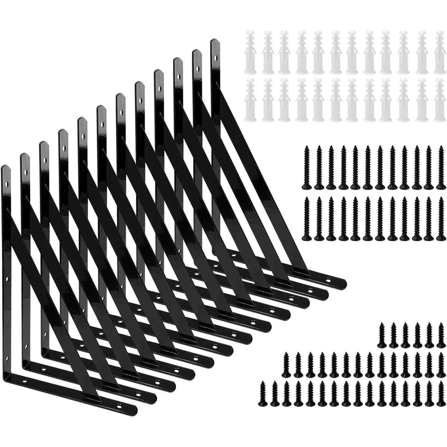 Sutekus 12" x 8" Heavy Duty Shelf Brackets with Screws Metal Shelves Supports Wall Mount Angle Brackets for Floating Shelves, 12Pack (12" x 8" 12Pcs)